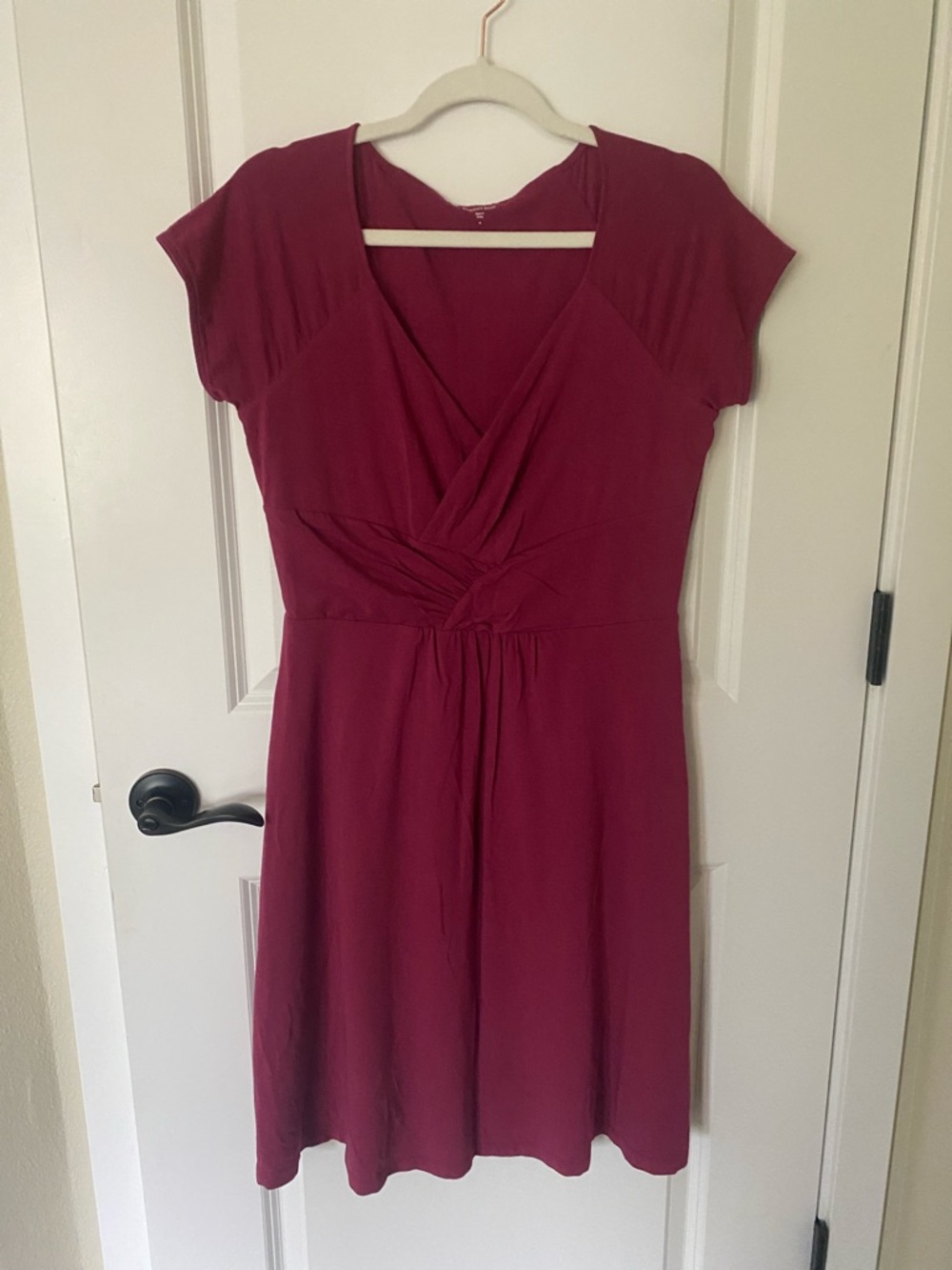 Garnet Hill Berry Short-Sleeve Faux-Wrap Midi Dress